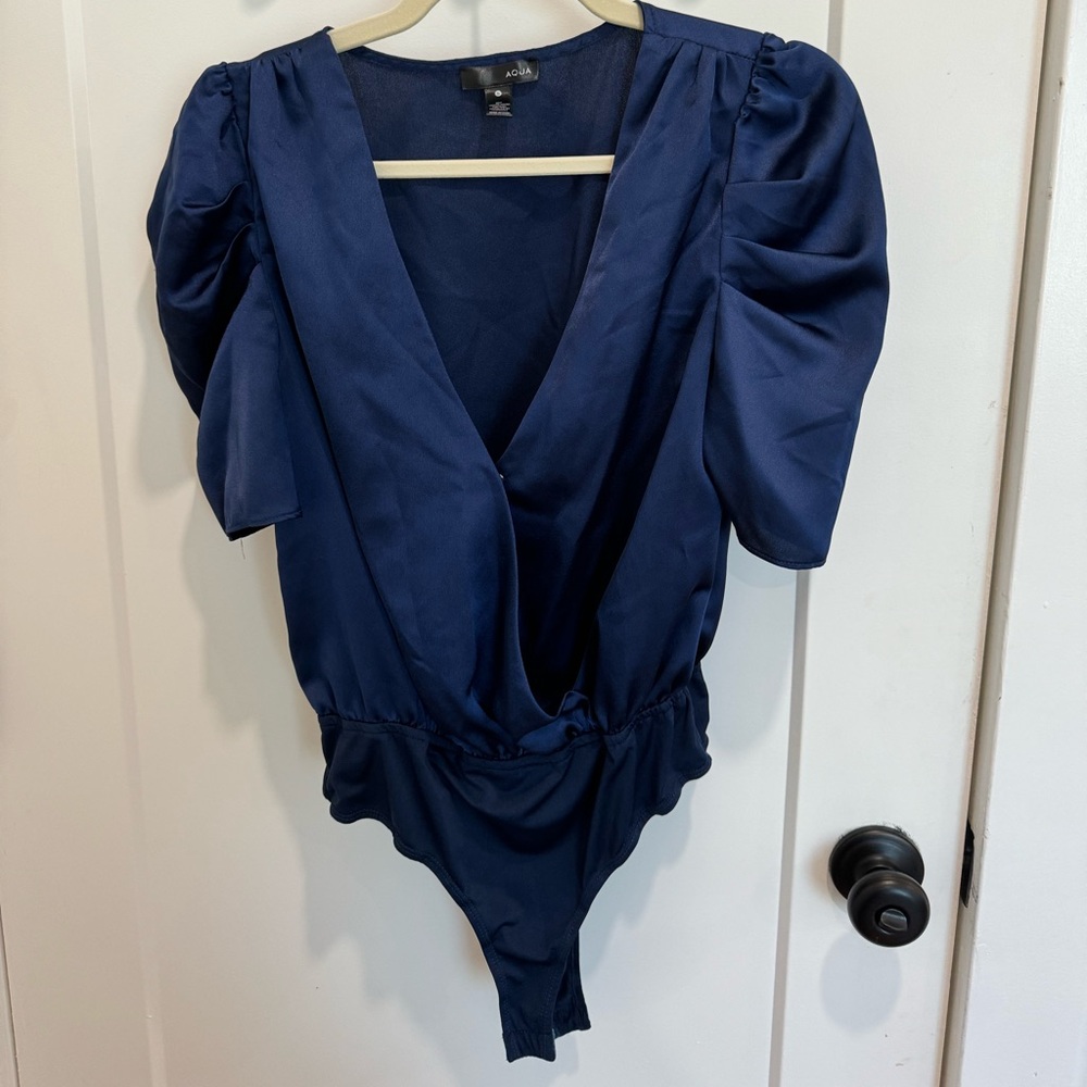 AQUA Blue Satin Bodysuit